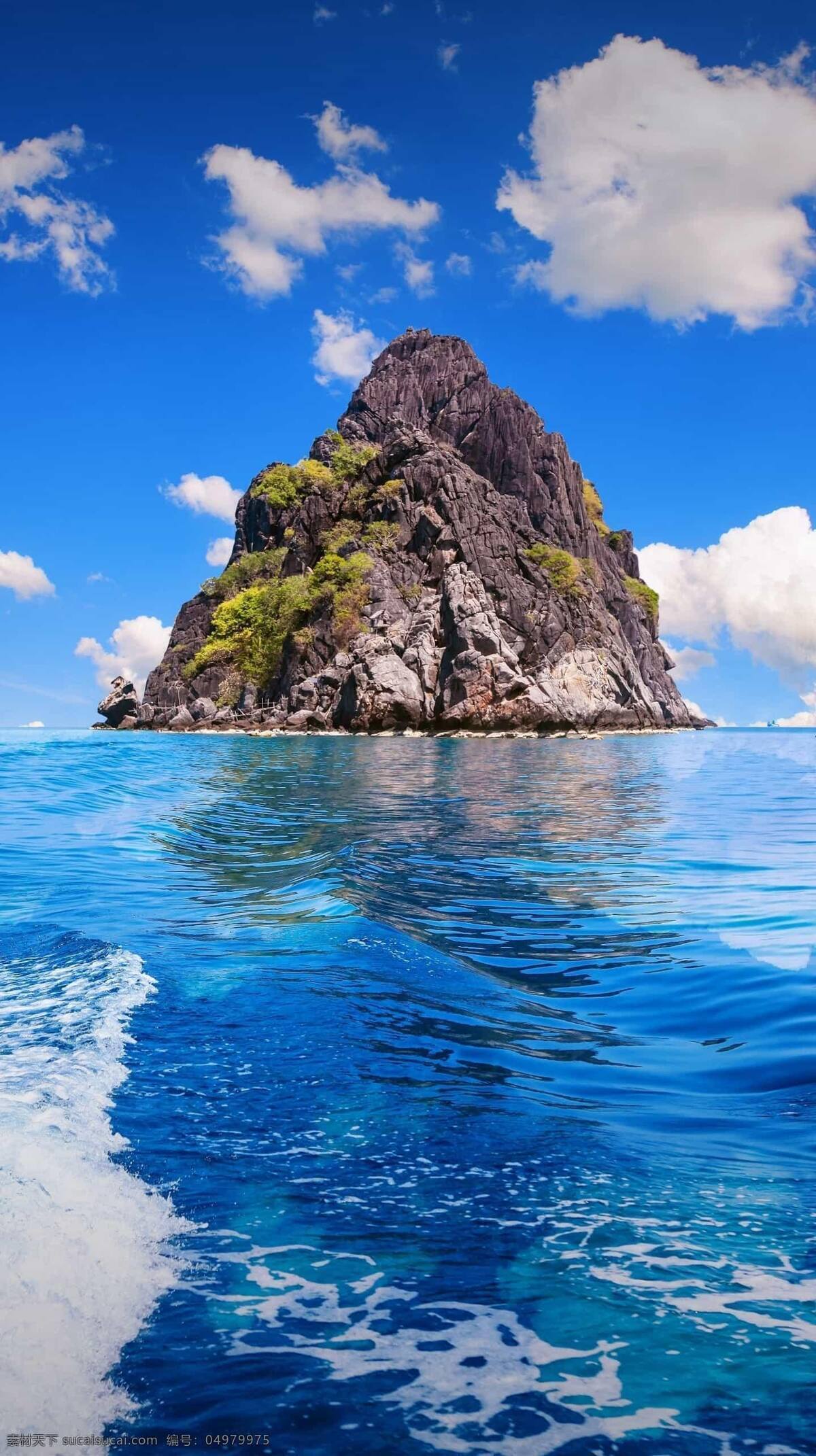 大海 蓝天 山 白云 倒影 浪花 自然 风景 自然景观 自然风景