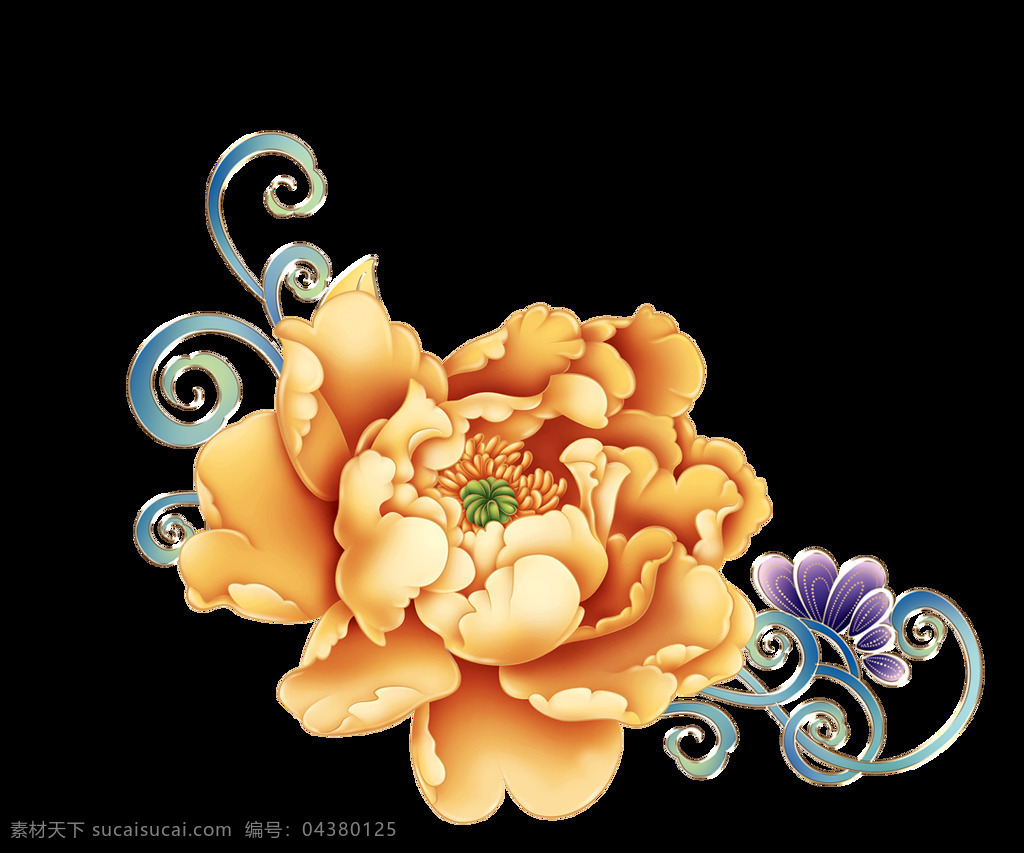 高贵 金色 牡丹 图案 元素 花开富贵 彩色花朵 鸟语花香 花朵画 装饰图案 花朵素材 png花朵 花朵艺术 花朵图案 中国风素材 中国风 古风素材