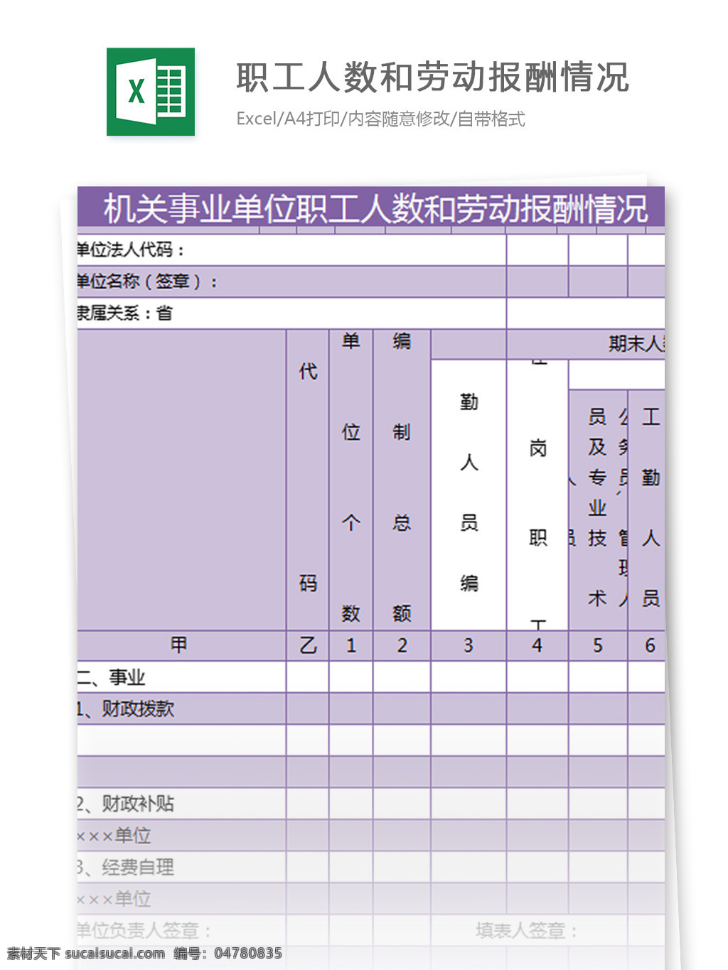 机关 事业单位 职工 人数 劳动 报酬 情况 excel 模板 表格模板 图表 表格设计 表格