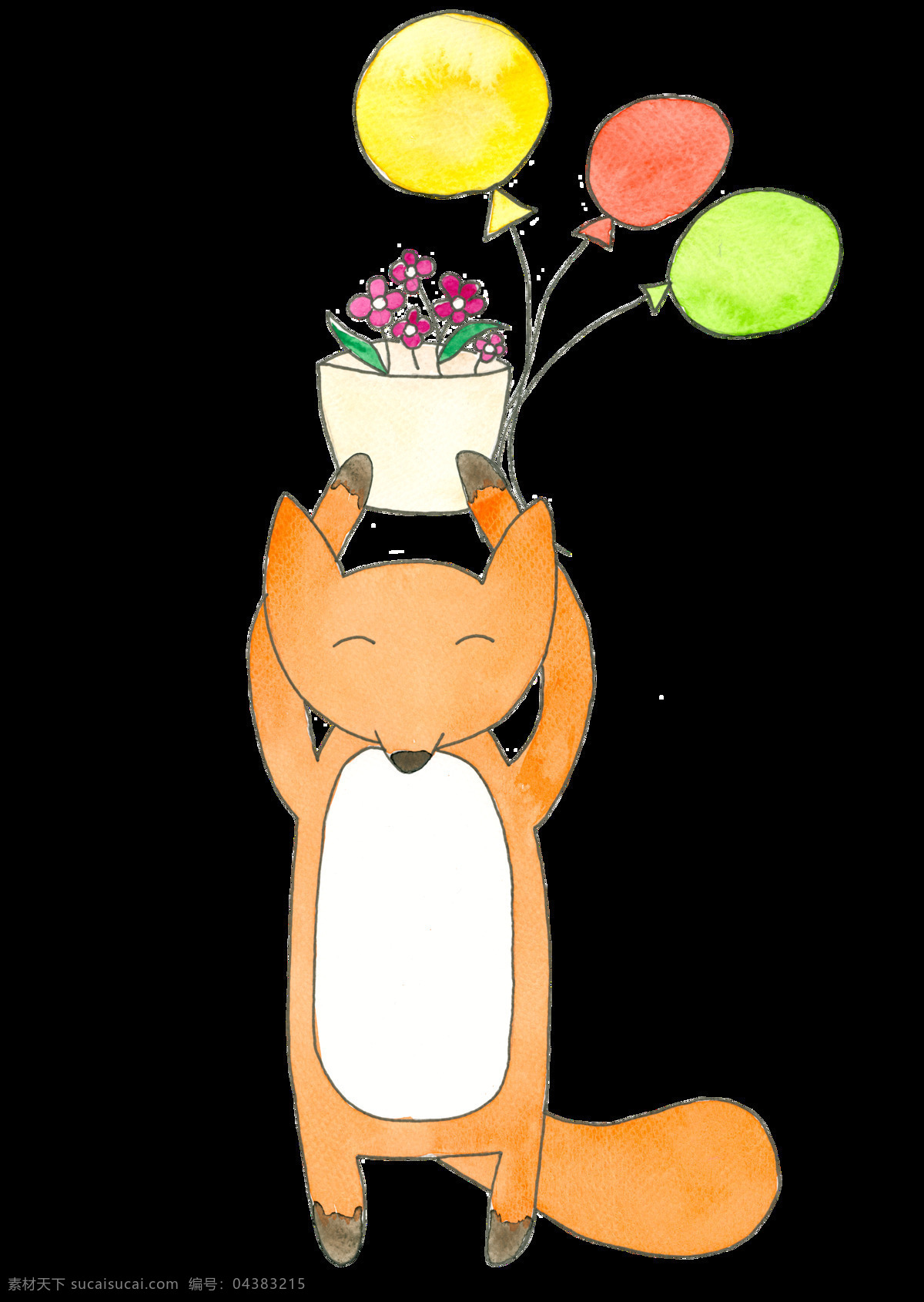 卡通 狐狸 透明 手绘 气球 花盆 矢量素材 设计素材