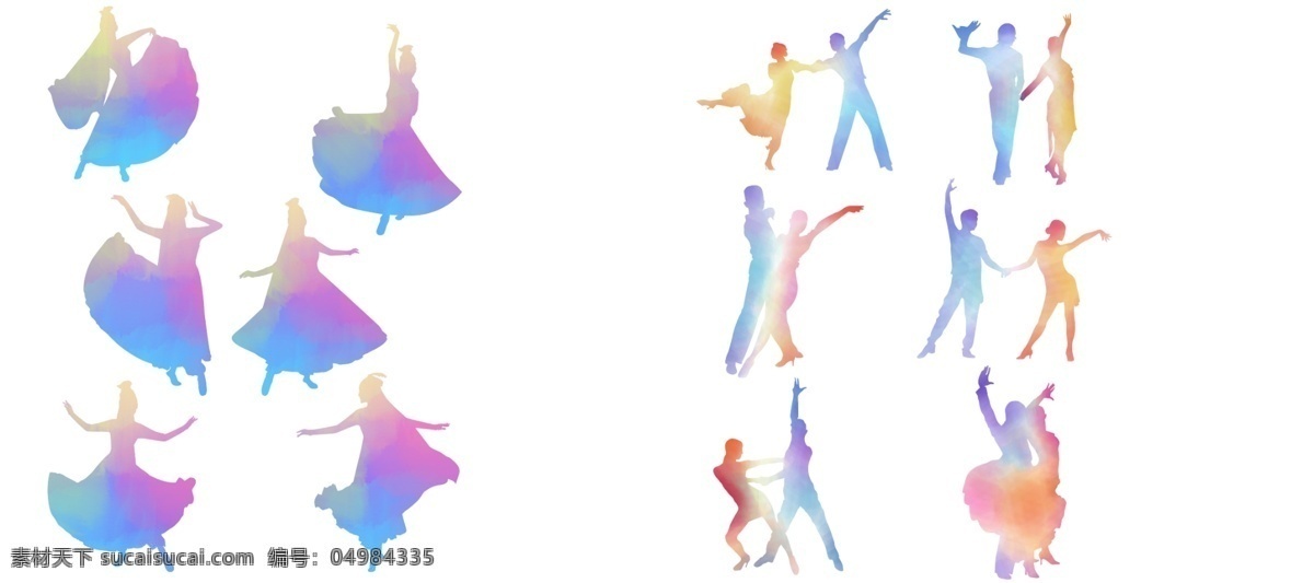 新疆 舞 拉丁舞 舞蹈 人物 少数民族 装饰元素 黄色服饰 新疆舞 长辫子 美丽 跳舞 卡通手绘剪影 拉丁舞剪影 卡通跳舞 欢快舞步 双人舞 手绘