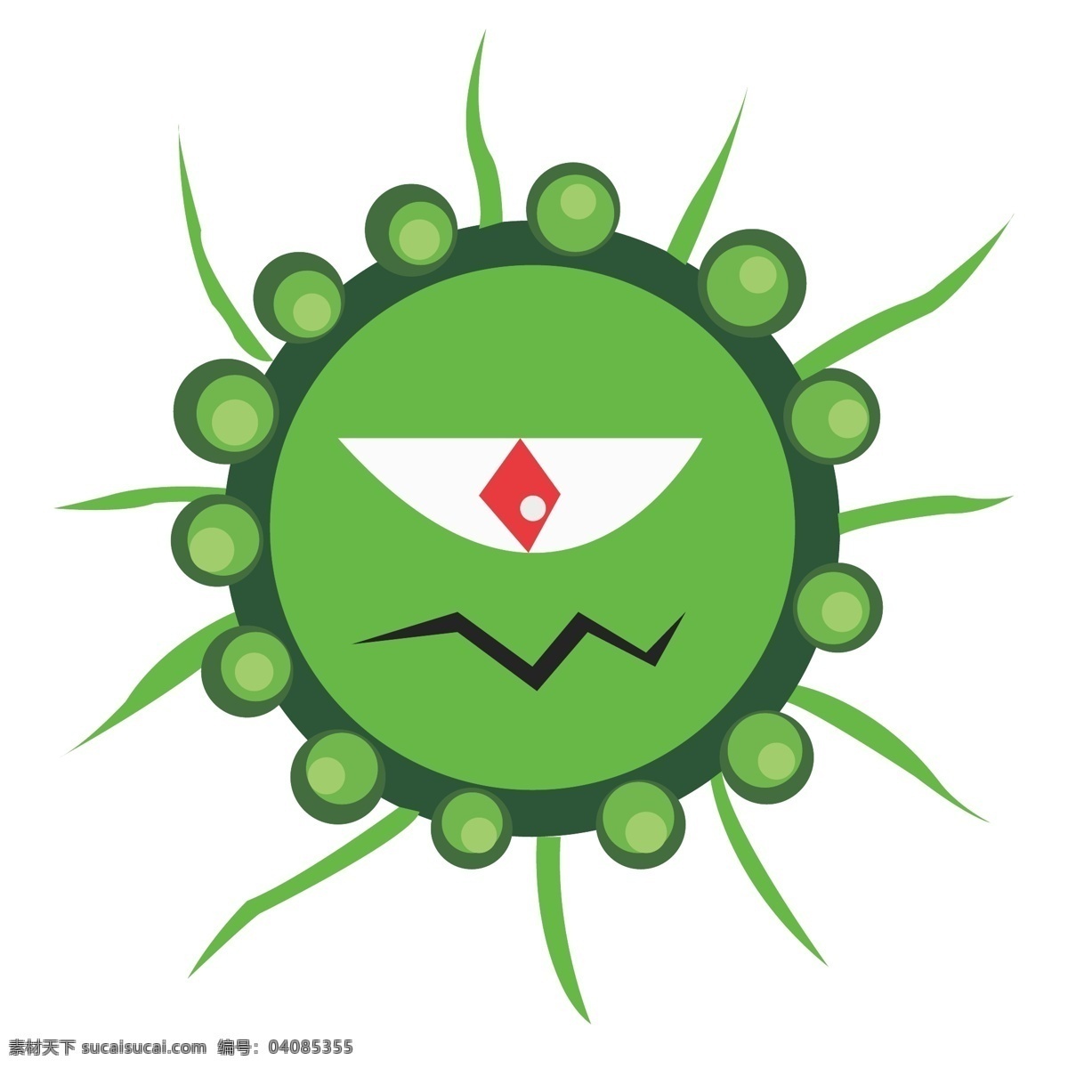 绿色 圆形 细菌 插图 红色眼珠 细菌眼镜 圆形插图 绿色图案 仿真微生物 生物工程 生物 生病 病毒 独眼细菌