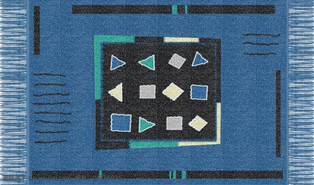 蓝色 简约 地毯 贴图 现代简约 装饰 流苏 几何三角形