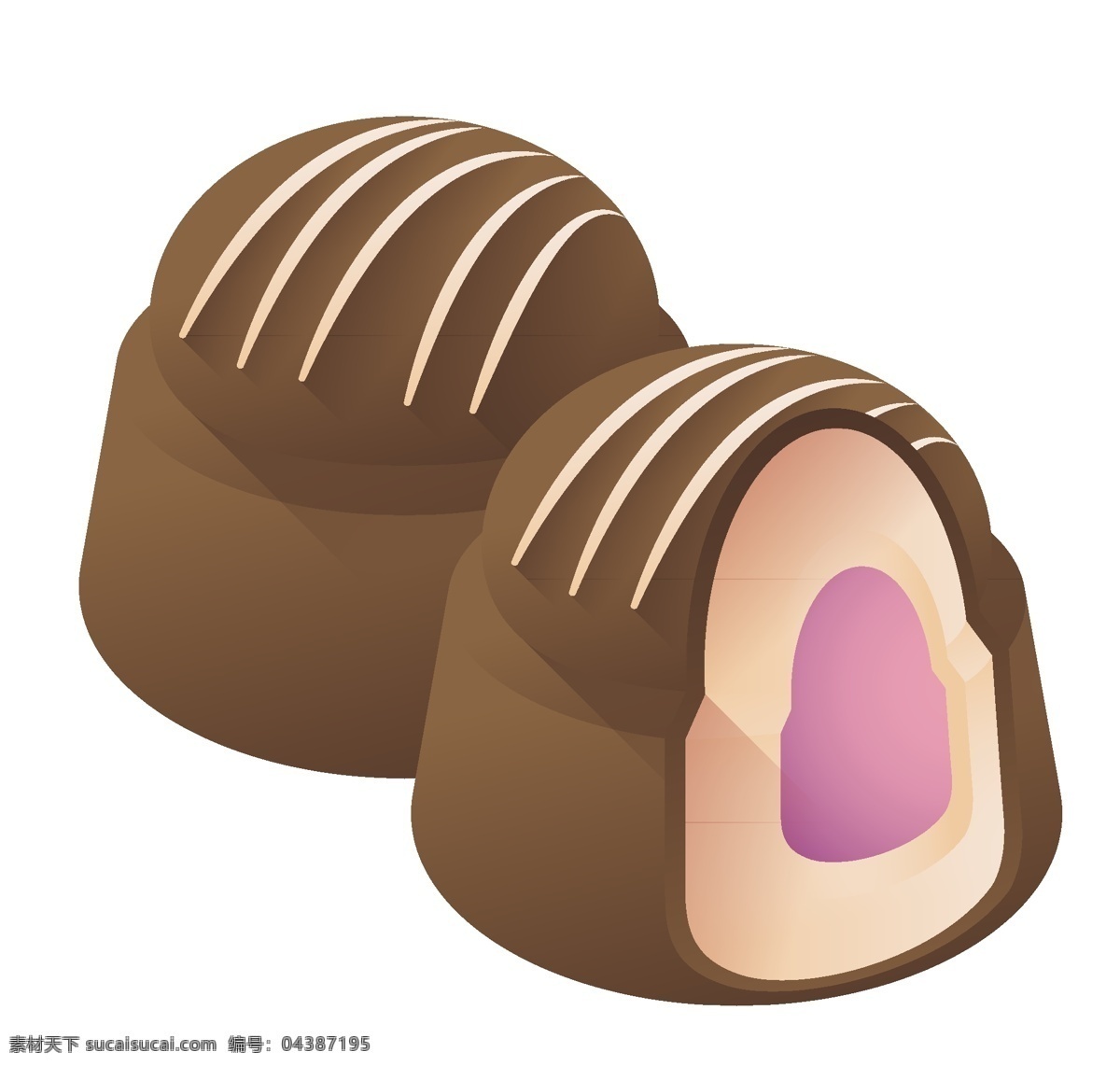 圆形 立体 巧克力 插图 两个巧克力 圆形巧克力 立体巧克力 巧克力面包 夹心巧克力 图案设计 精致的巧克力