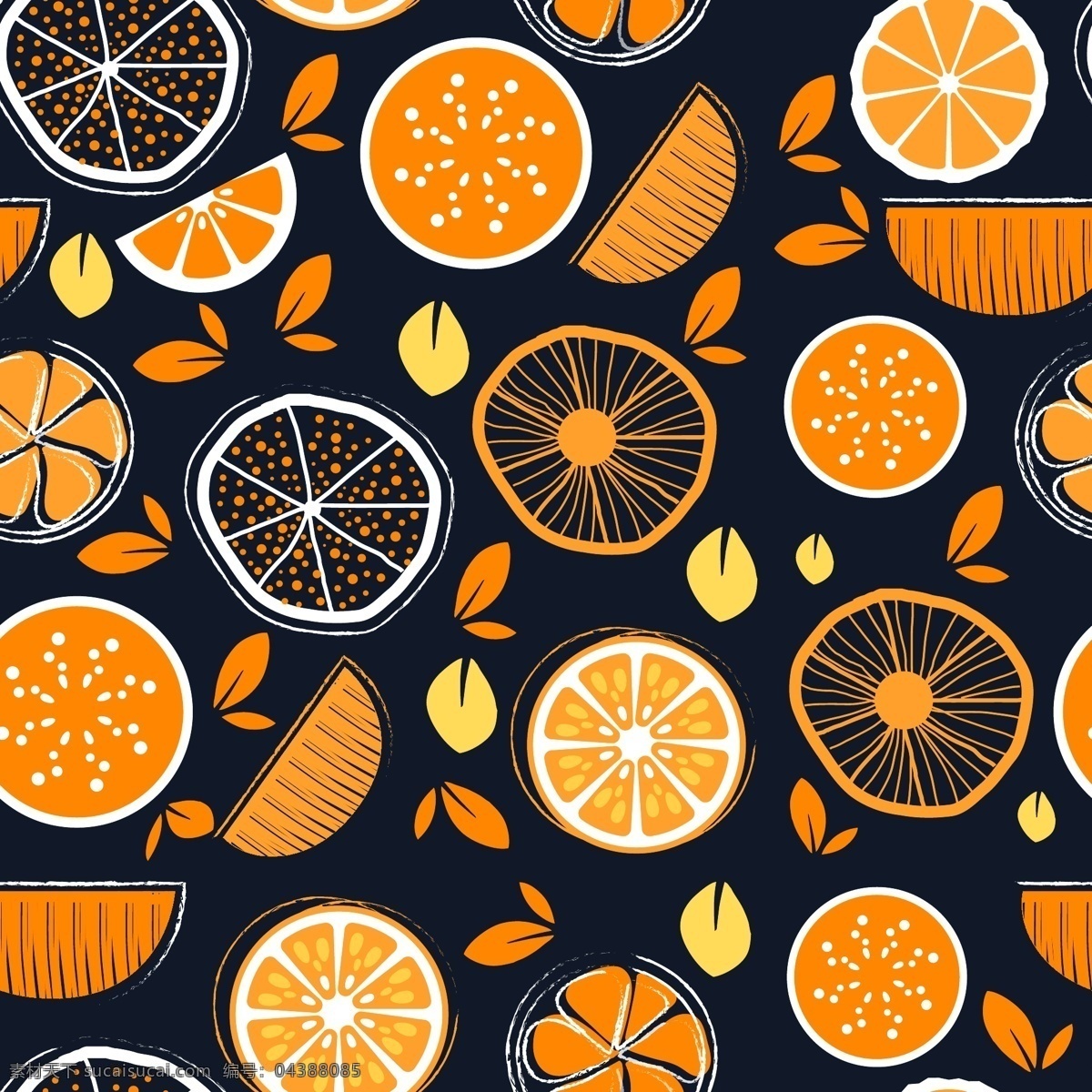 橙子 无缝 背景图片 创意 无缝背景 叶子 水果 切片 矢量 高清图片
