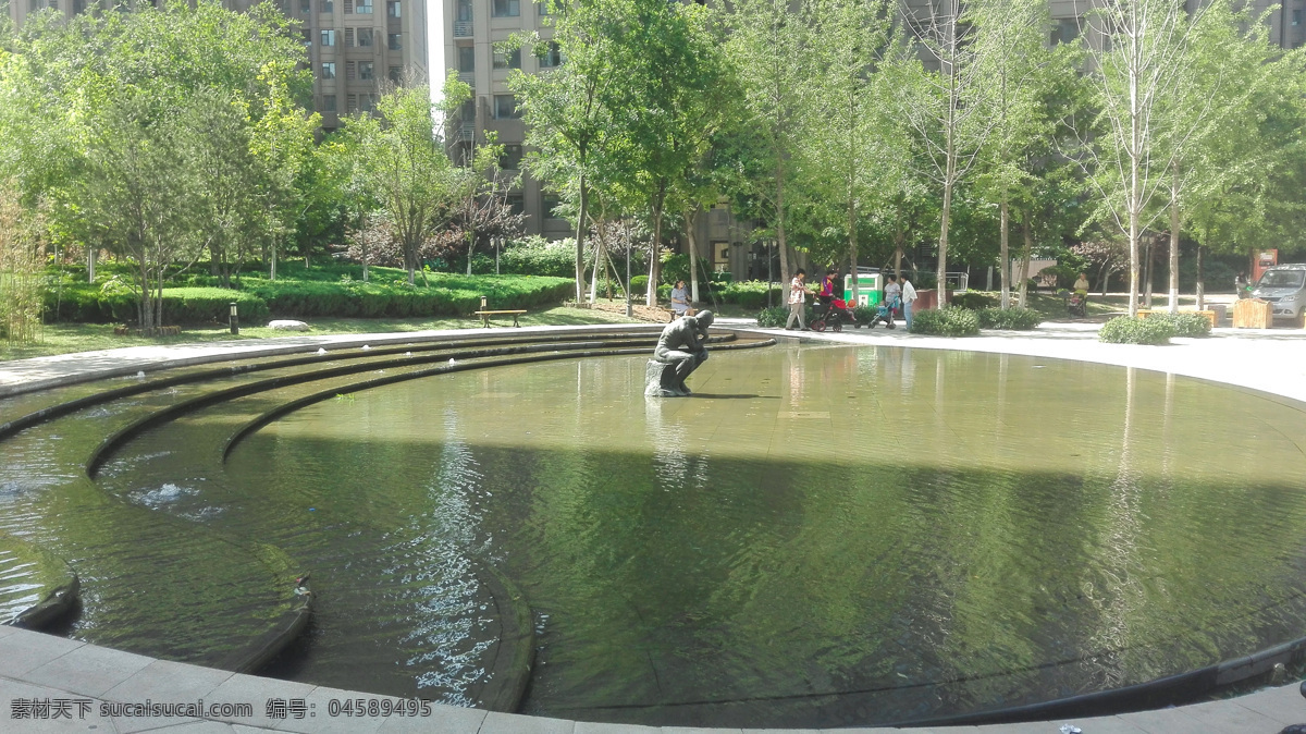思考者 园林 景观 小区 绿化 水池 喷泉 雕塑 高档小区 济南 名士豪庭 建筑园林