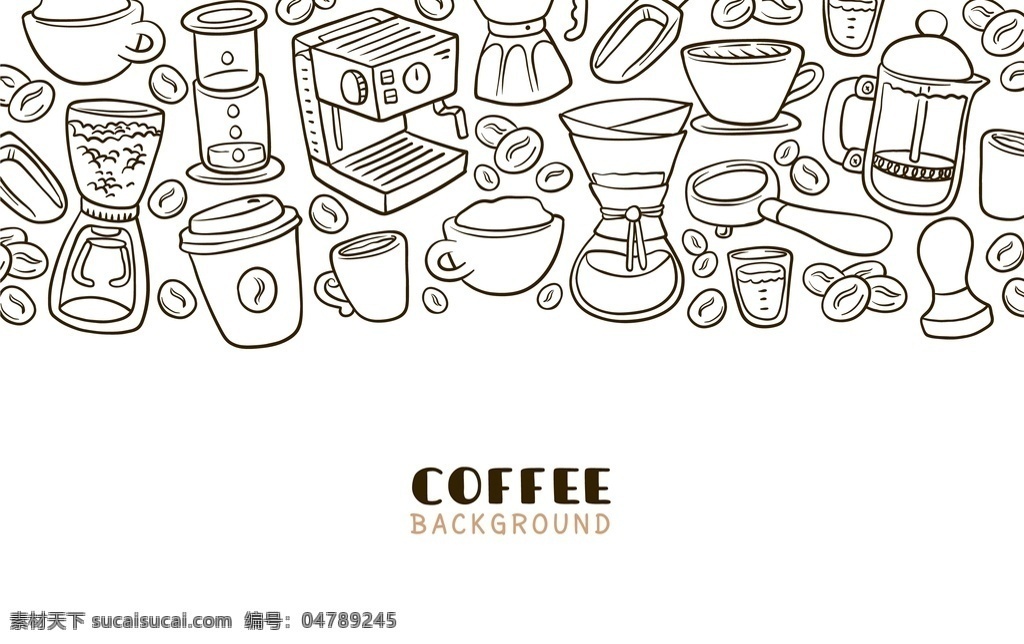 手绘 咖啡 主题 背景 底纹 咖啡店 图案 印花 咖啡元素 元素 背景底纹 底纹边框