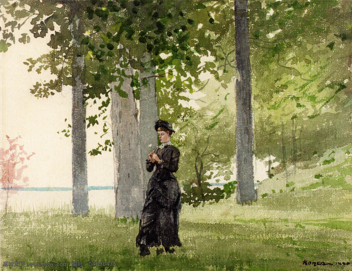 温斯 洛 霍默 水彩画 温斯洛霍默 美国 水彩 美术 绘画 人物 女性 树林 绘画书法 文化艺术