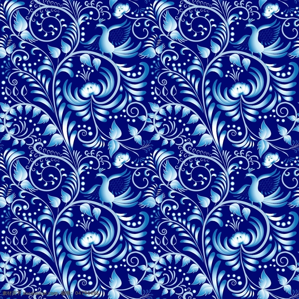 蓝色 复古 青花瓷 纹样 矢量 简约 花朵 花纹 矢量素材 手绘 卡通 平面设计素材