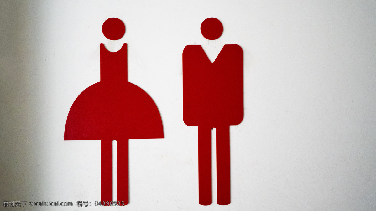 男女 厕所 标志 红色 白色 墙壁 对比 性别