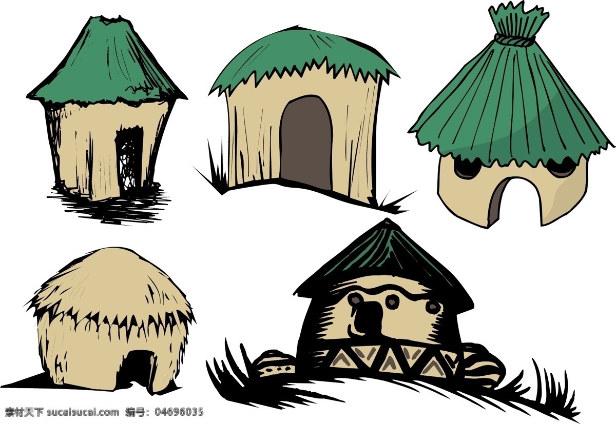 部落 插画 草房 房屋 部落插画 房屋建筑设计 外景 效果图 装饰素材