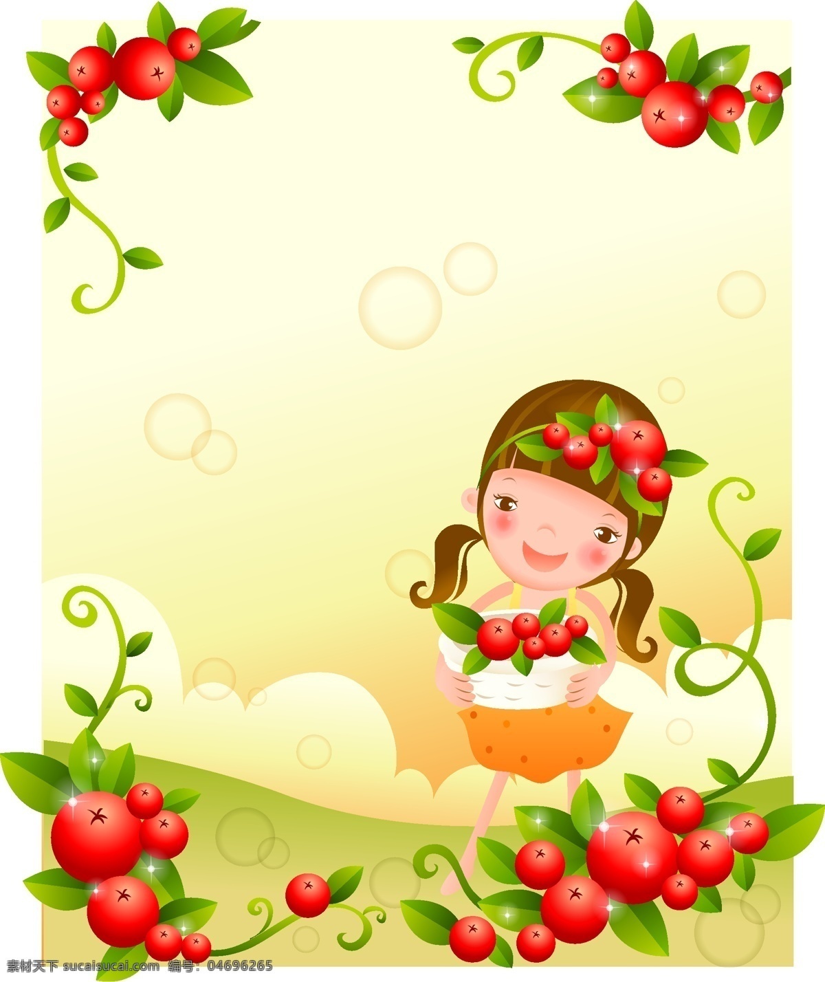 摘 果实 小女孩 红色的水果 矢量人物 儿童幼儿 小女孩与花 矢量图库