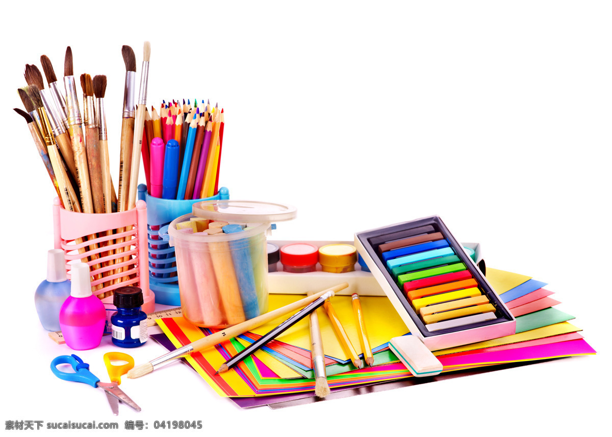 画笔 文具 画笔文具图片 彩色铅笔 剪刀 美术用品 学习用品 办公学习 生活百科 白色