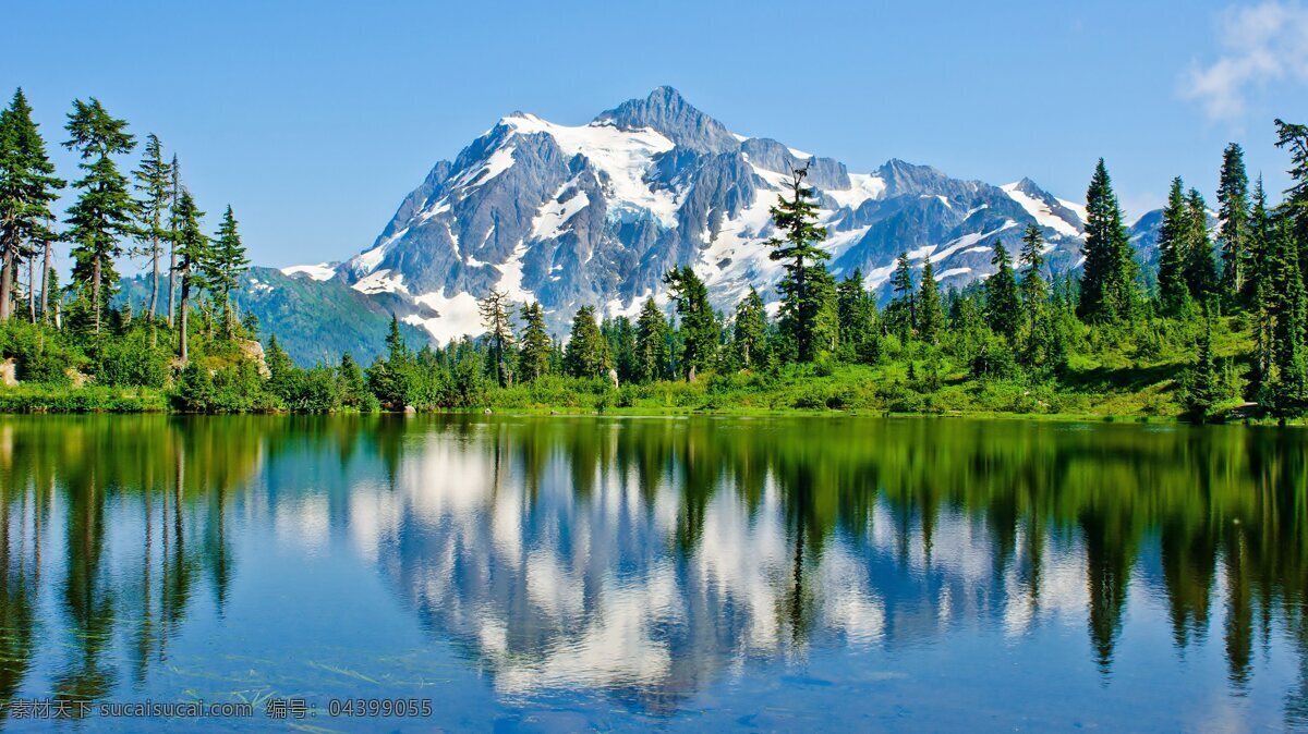 美丽 雪山 森林 湖泊 风景 高清 山脉 山峰 山 白雪 树林