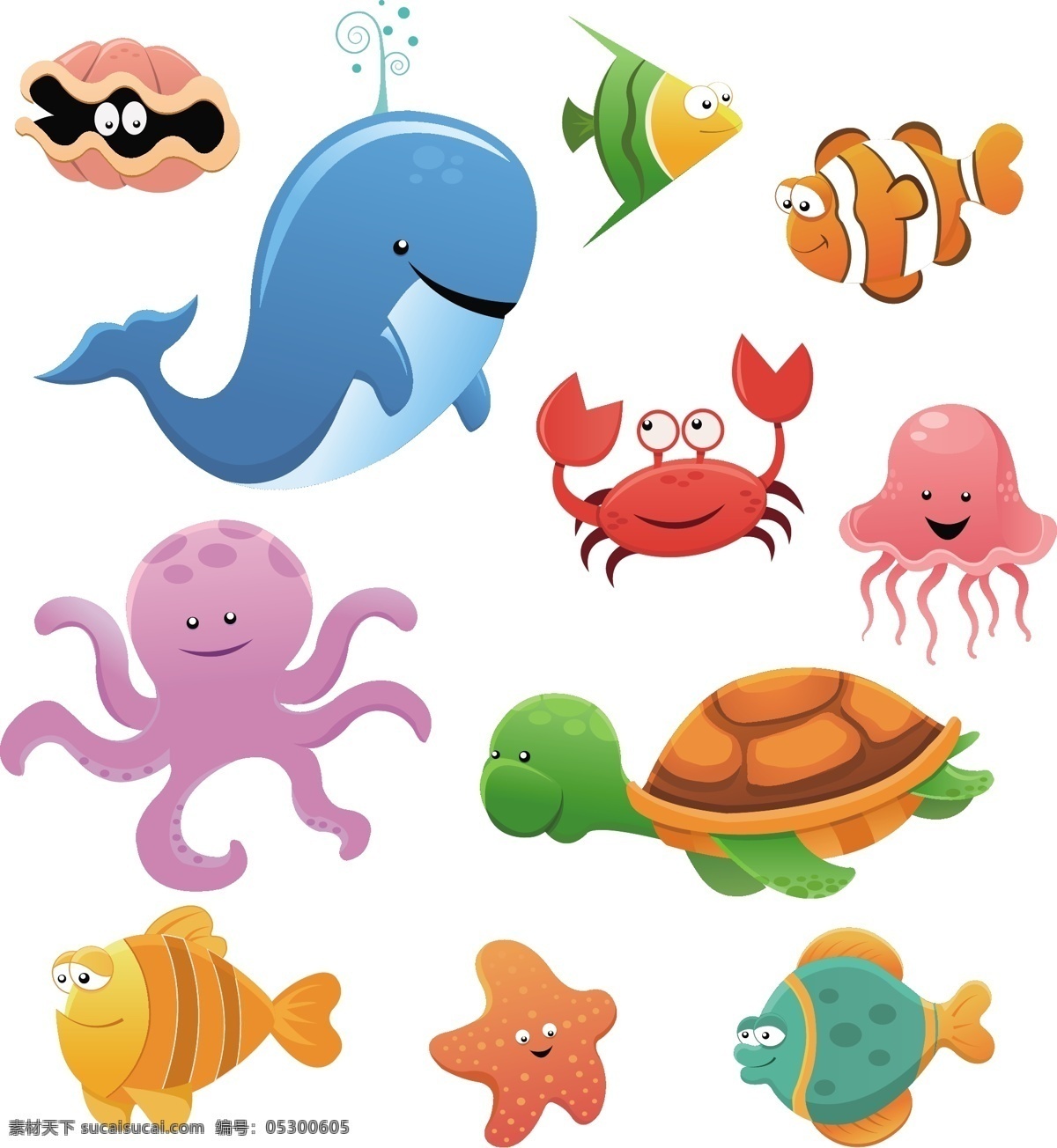 可爱 卡通 海洋 动物 矢量图 海洋动物