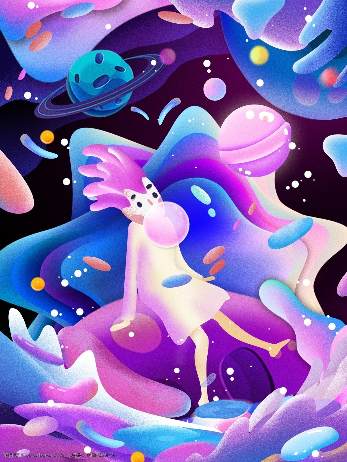 原创 趋势 插画 糖果 渐 融 卡通 星球 渐融 卡通人物 糖果人物 糖果渐融