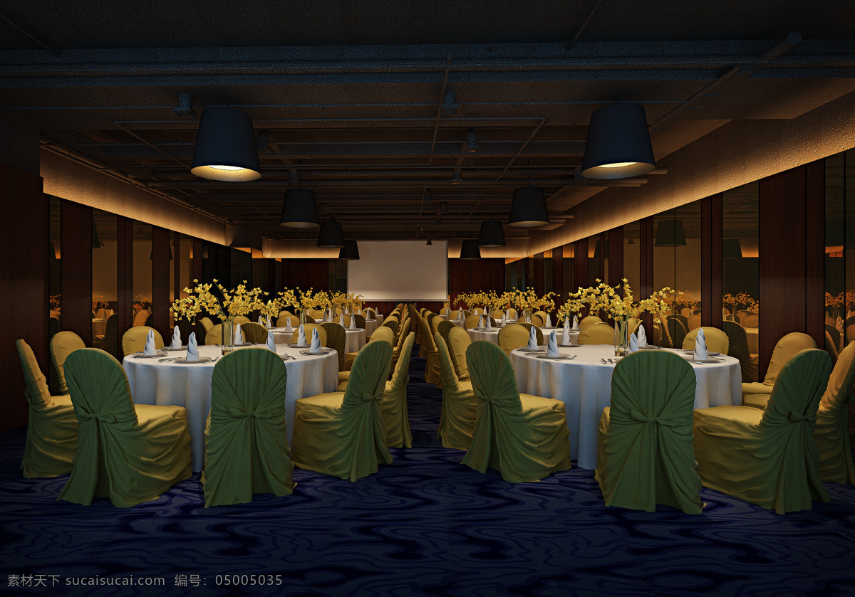 现代 时尚 酒店 餐 区 黄色 椅子 工装 装修 效果图 蓝色地毯 室内装修 酒店装修 餐区装修 黄色椅子