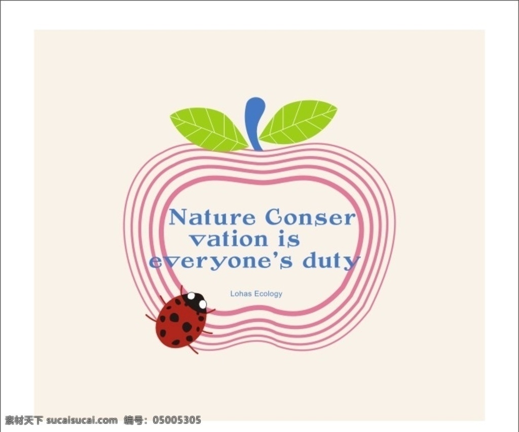 矢量 图案 标志 设计素材 苹果 瓢虫 矢量图 英文 卡通 图案设计 生物世界 水果