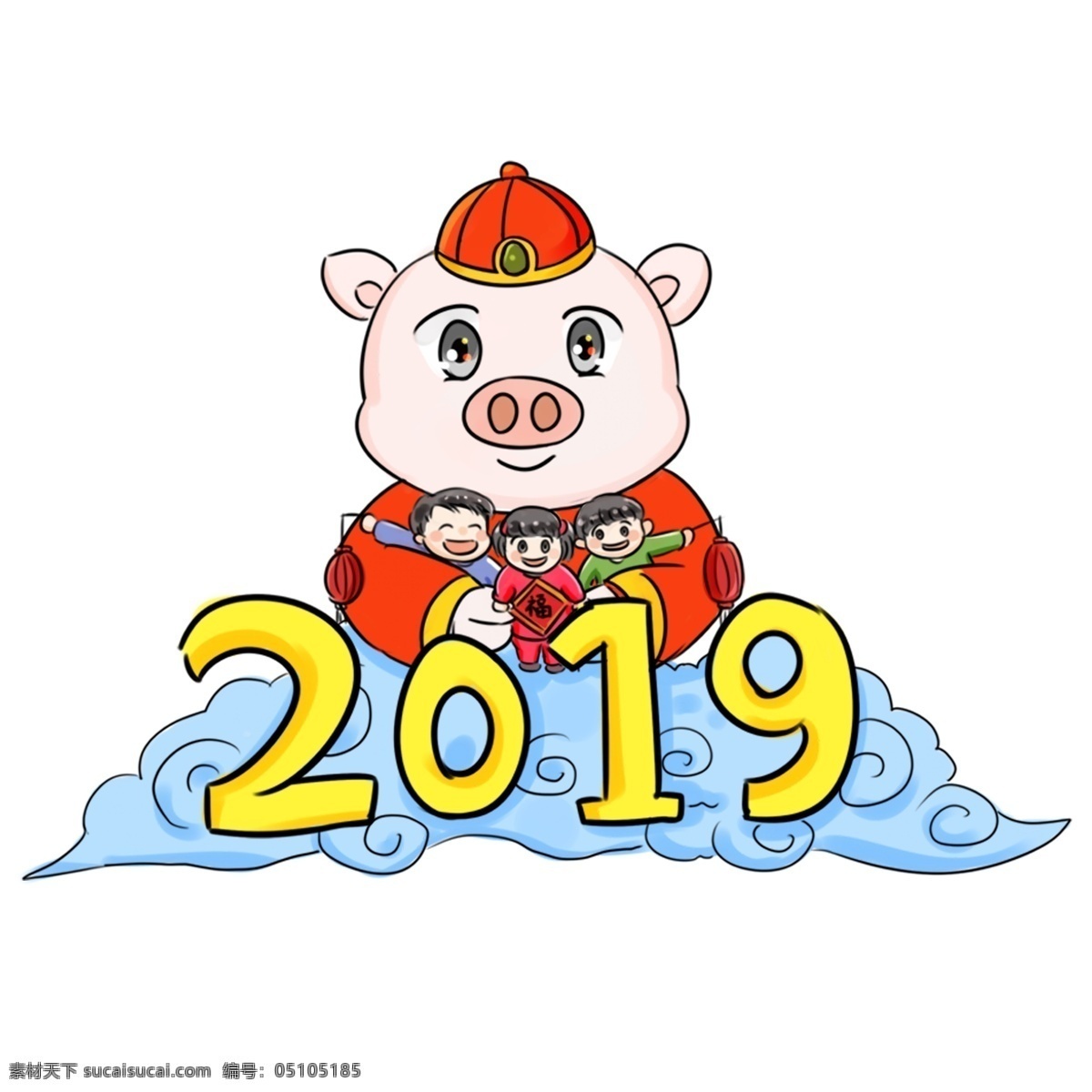 2019 猪年 新年 祝福 系列 卡通 手绘 q 版 好 新气象 手绘卡通 粉红猪 可爱 团聚 过年 烟花 q版 新年好 喜迎2019