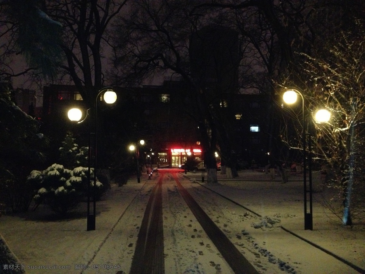 雪停的夜晚 雪夜 雪景 夜晚 路灯 夜晚的雪景 建筑景观 自然景观