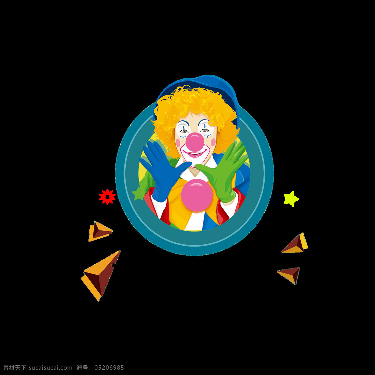 圆形 手绘 卡通 小丑 装饰 彩色 可爱 三角形 飘浮素材 愚人节