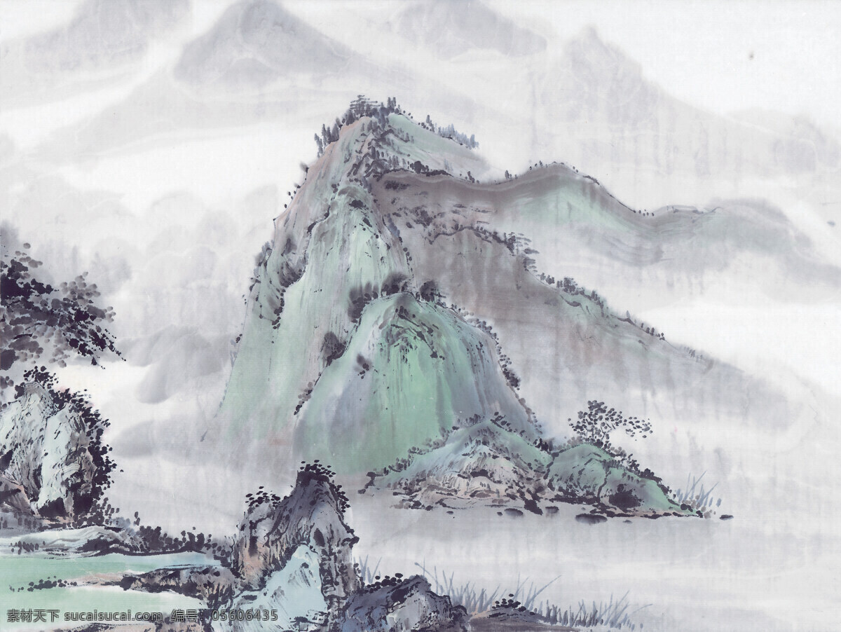 中式 山水 工笔画 水墨 工笔 大山 风景 中式工笔画 文化艺术 绘画书法