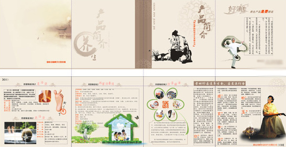 医道 产品 四 折页 弹 琴 古 典 花朵矢量 图 李时珍 美女 白色
