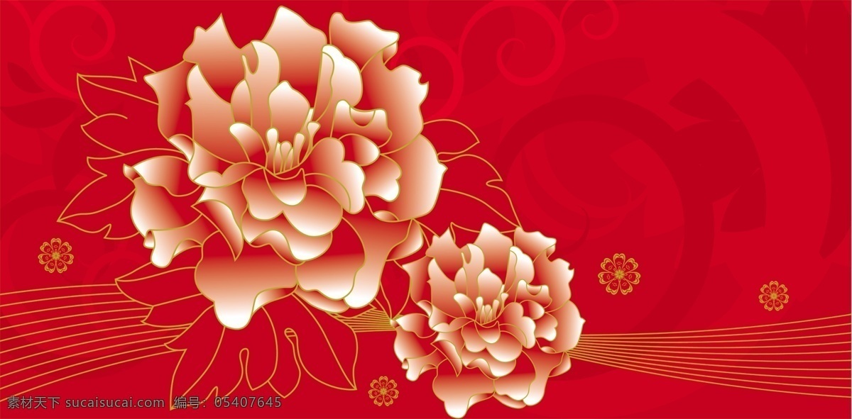 金边牡丹 牡丹花 矢量植物 金色 红色 底边花纹 矢量花 宝贵牡丹 分层 源文件库