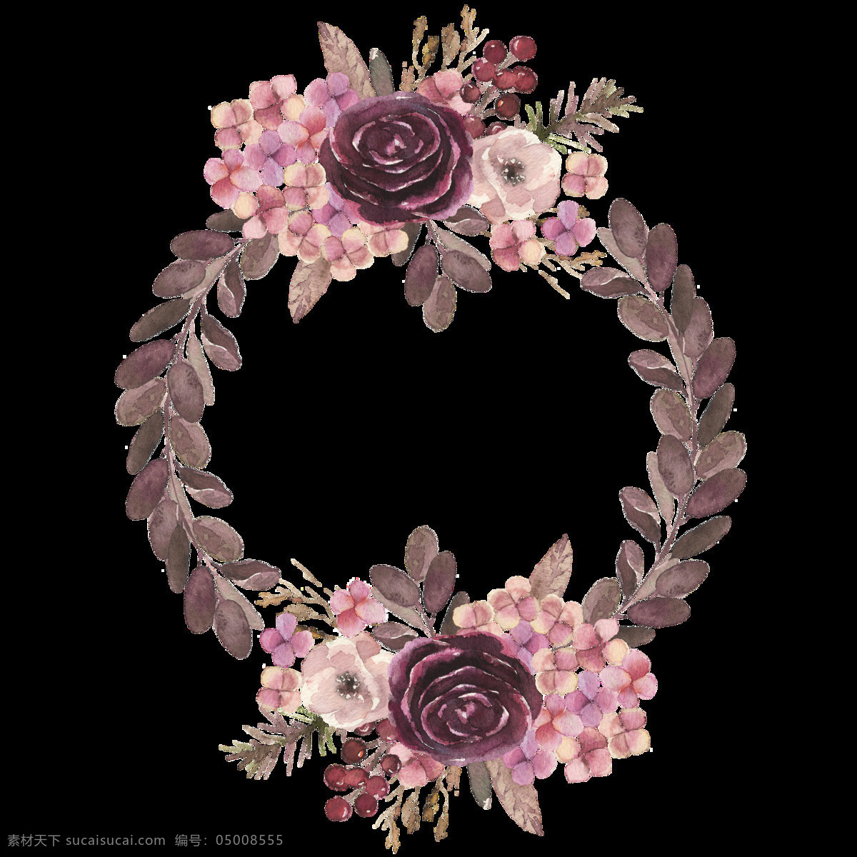 欧式 花卉 花环 透明 装饰 设计素材 背景素材