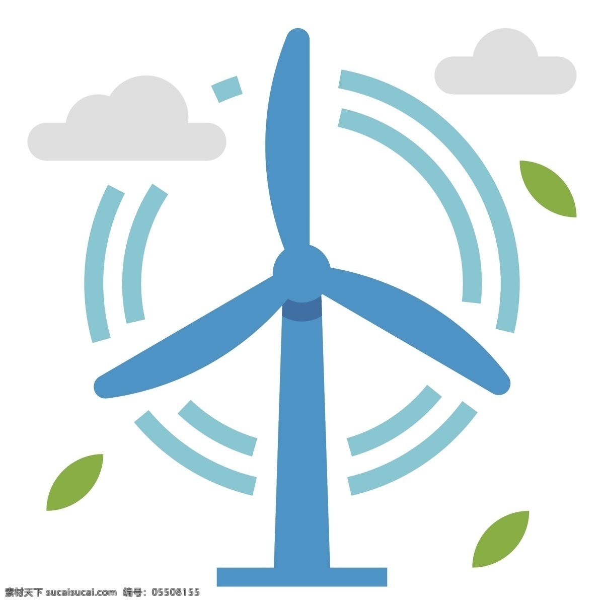 旋转 蓝色 风车 环保 绿色的风车 卡通插画 风车插画 环保插画 低碳环保 风力发电 绿色的叶子