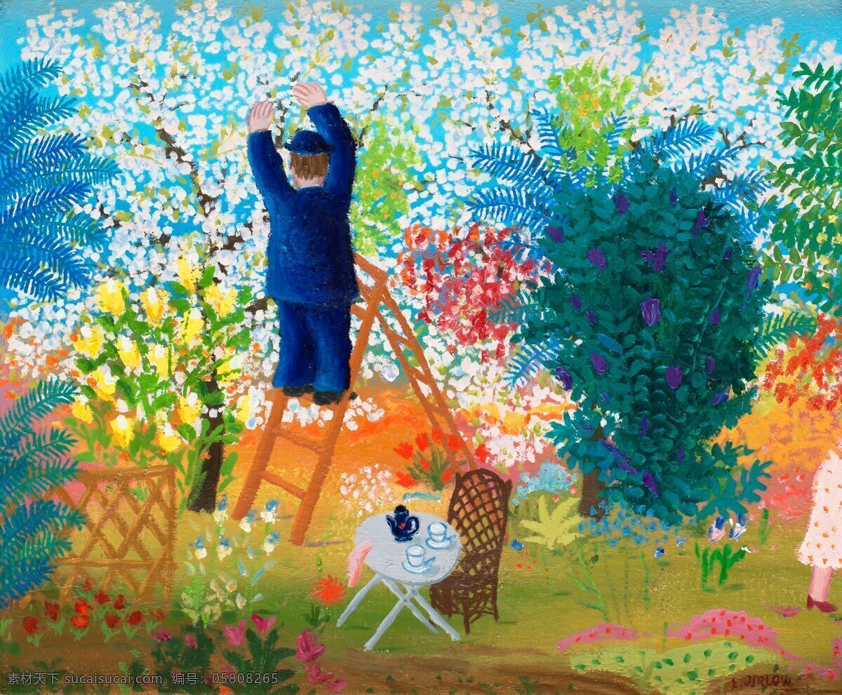 春意盎然 花园 绘画书法 文化艺术 现代画 油画 摘花 莱纳特 加罗 作品 20世纪油画 风景画家 家居装饰素材