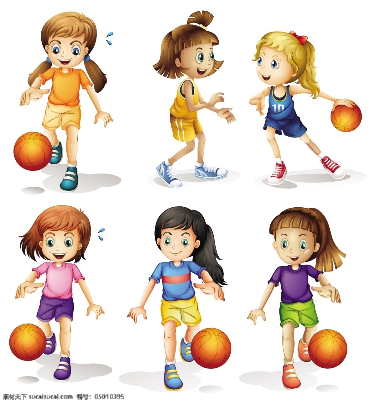 卡通蓝球女孩 卡通蓝球儿童 打球 蓝球 女孩 儿童 学生 动作 表情 体育 运动 儿童人物素材 健身 休闲娱乐体育 卡通设计