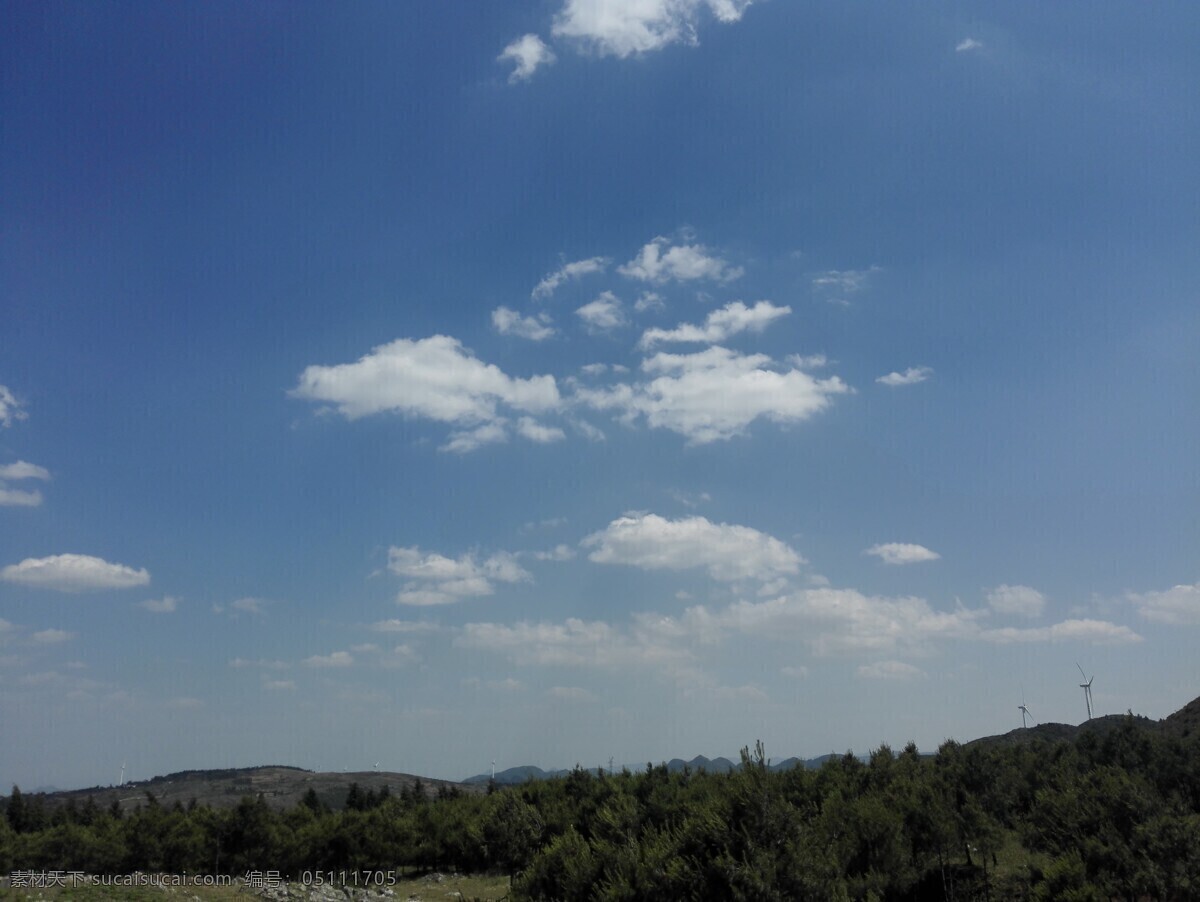 蓝天 白云 松 树林 松树林 松树 树云 天空 背景 摄影背景 风车 风力发电 自然景观 自然风景