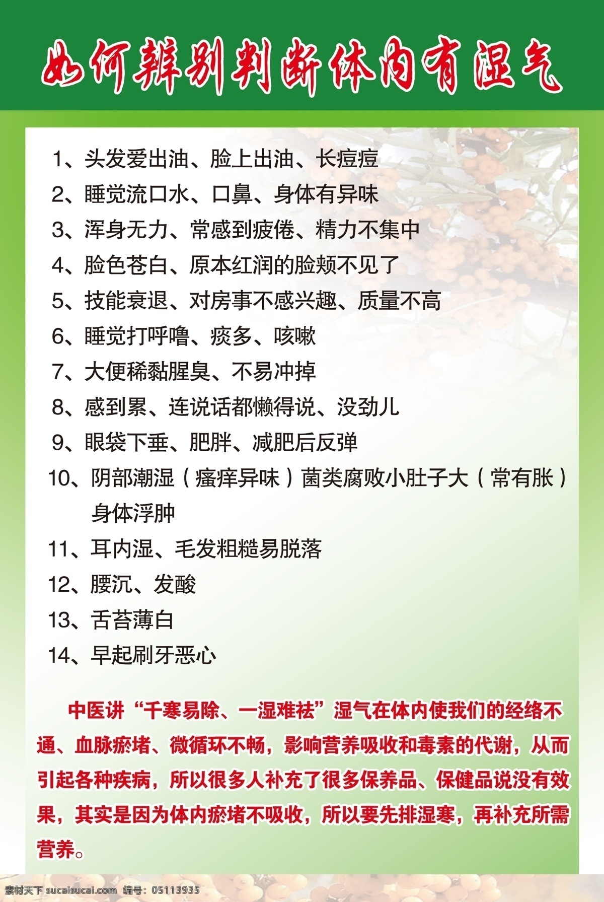 如何 辨别 体内 湿气 风寒湿 是万病之源 沙棘 排毒 养生 排风 排寒 排湿 调理 痛风 体内毒素 失眠 肥胖 便秘 皮肤病 体内湿气