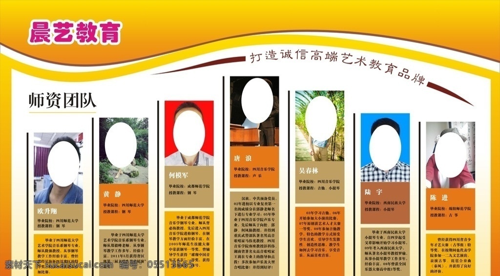 教育机构老师 教育机构 老师简介 教师简介 橙色展板 黄色展板 展板模板 展板 矢量图