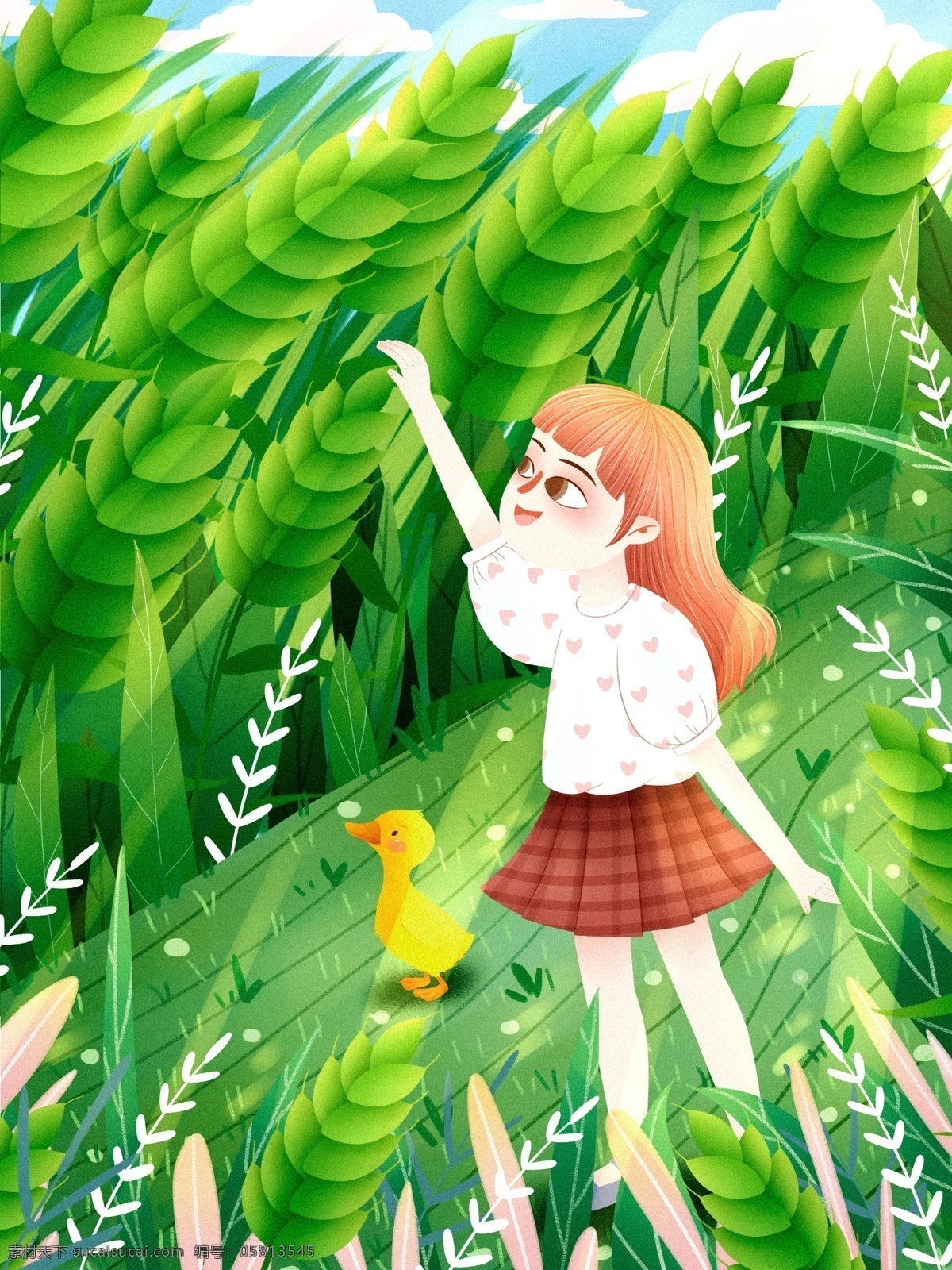 节日 节气 小满 插画 节日节气 小满插画 稻穗 小女孩