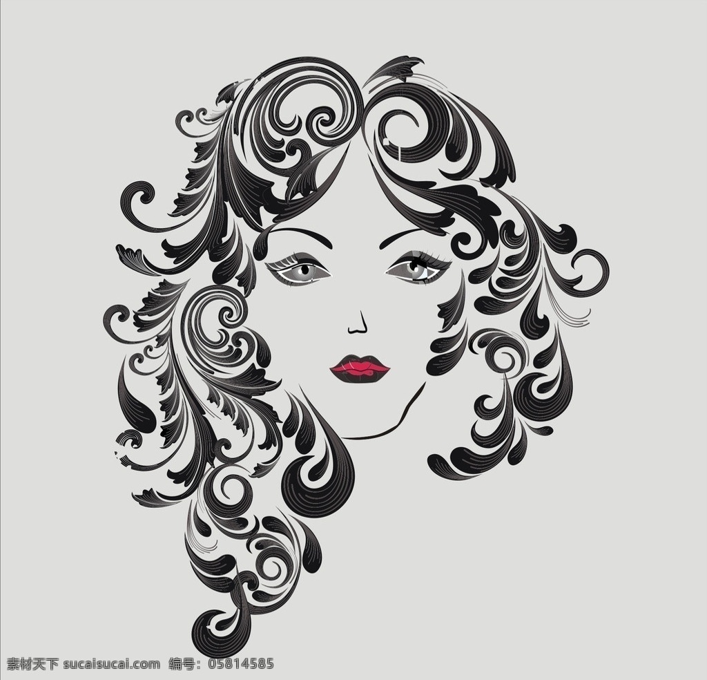 女人发型 卷发 欧式头像 美发素材 女人 头发造型 发型设计 头发 矢量图 休闲娱乐 生活百科 矢量