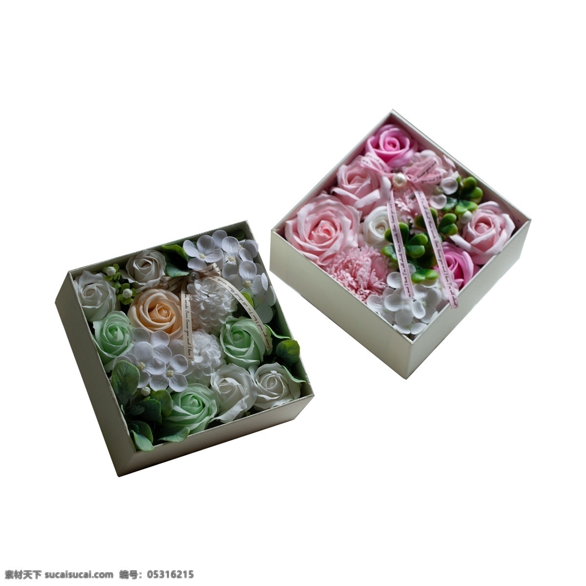 两 盒 鲜花 实拍 免 抠 两盒鲜花 情人节 粉色 绿色 礼物 爱情 纸盒 实物拍摄 花卉 植物