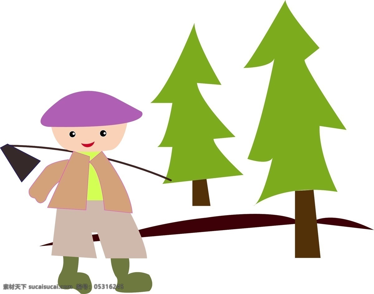 植树 种树 卡通 人物 形象 植树节人物 人物形象 小朋友 扁平化 植树节 男孩子 学生 树木 活动