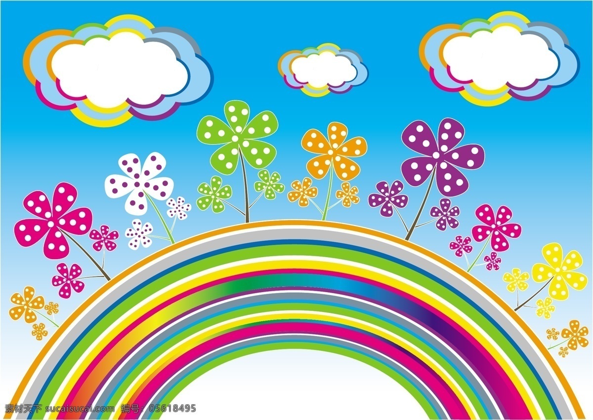 彩虹 云 向量 花 鲜花 矢量图 其他矢量图