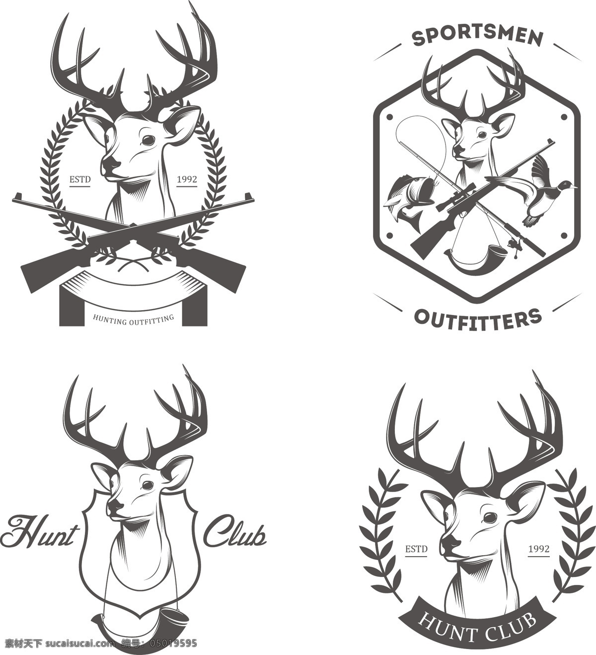 鹿素材 班服鹿 矢量4款鹿 狩猎标签 打猎 文化艺术 节日庆祝
