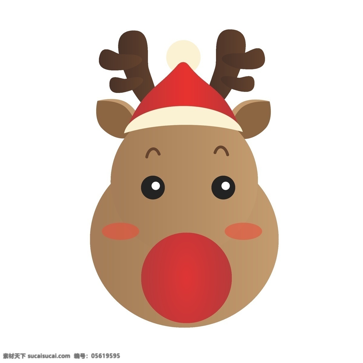 圣诞节 卡通 手绘 鹿 元素 麋鹿 小鹿 冬季 十二月 矢量图 红帽子 感恩节 鹿角 红鼻子