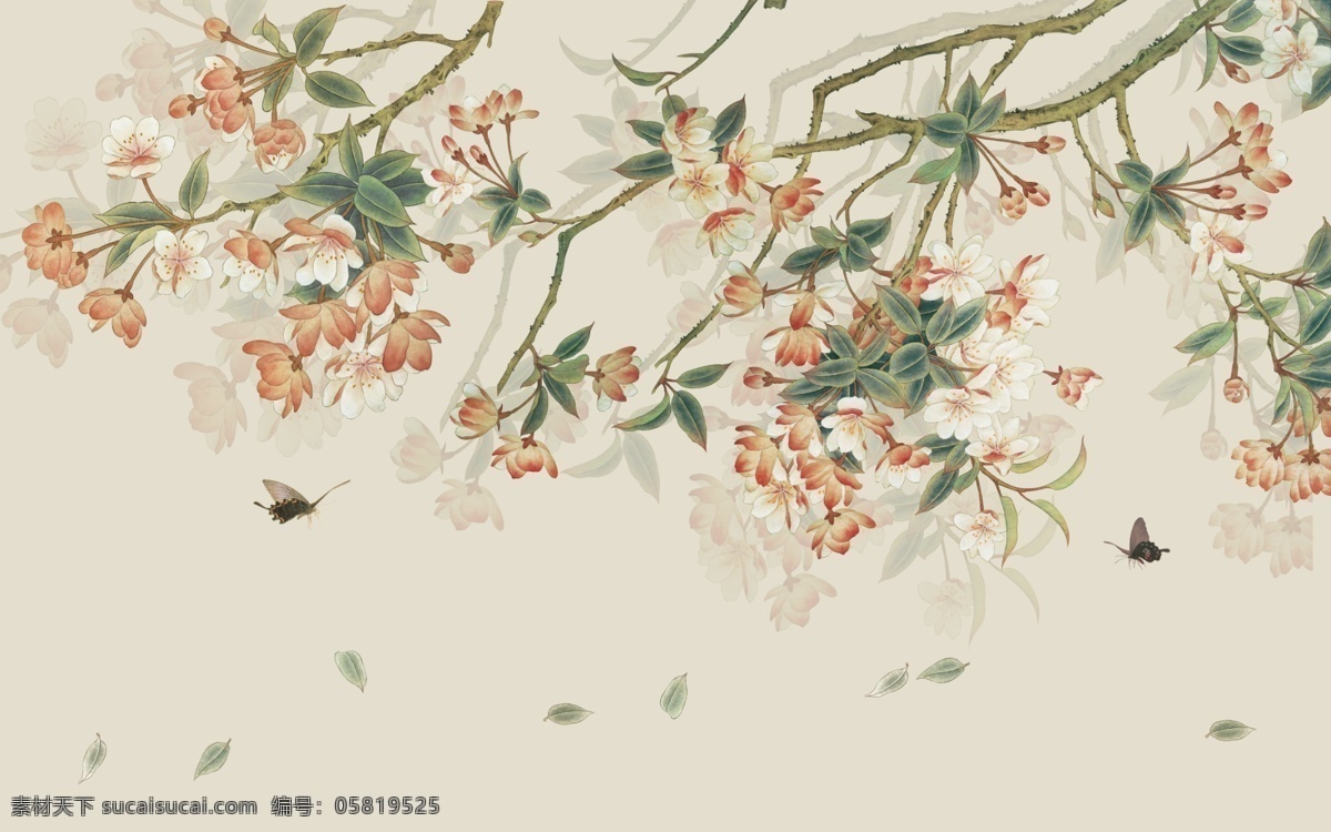 工笔画 花鸟 中式 玄关 屏风 电视 背景 电视背景墙 壁画