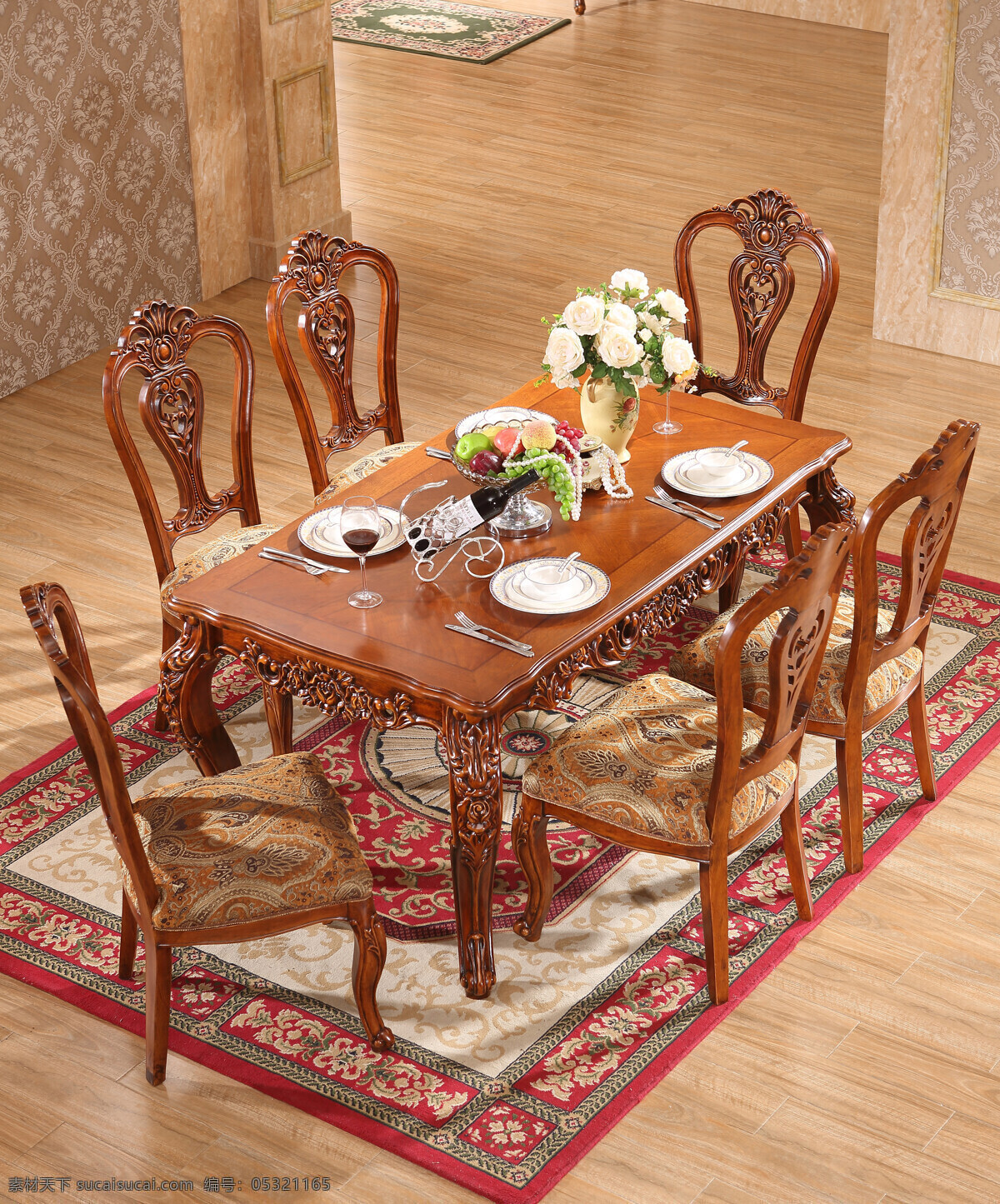 欧式餐桌 欧式 家具 餐桌 场景 地毯 欧式套房 环境设计 室内设计