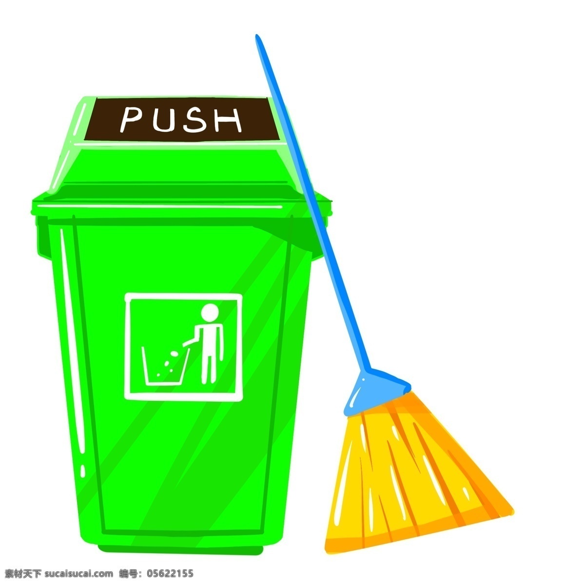 绿色 垃圾桶 黄色 扫把 清扫垃圾 打扫卫生 卫生日 绿色垃圾桶 黄色扫把 扫把插图 绿色垃圾箱