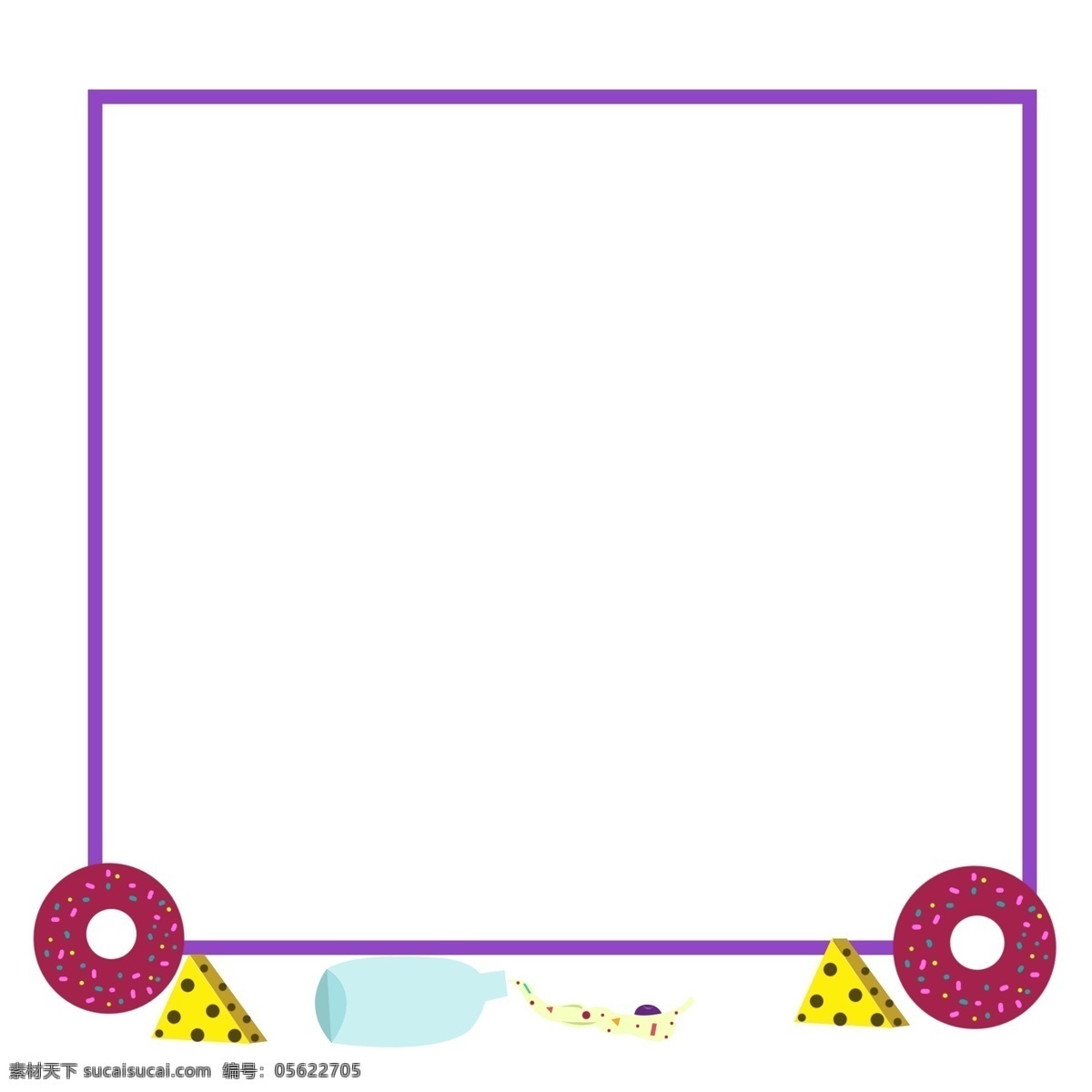 方形 甜甜 圈 边框 插画 美食 紫色方形边框 甜品甜点边框 卡通装饰边框 边框插画 甜甜圈边框