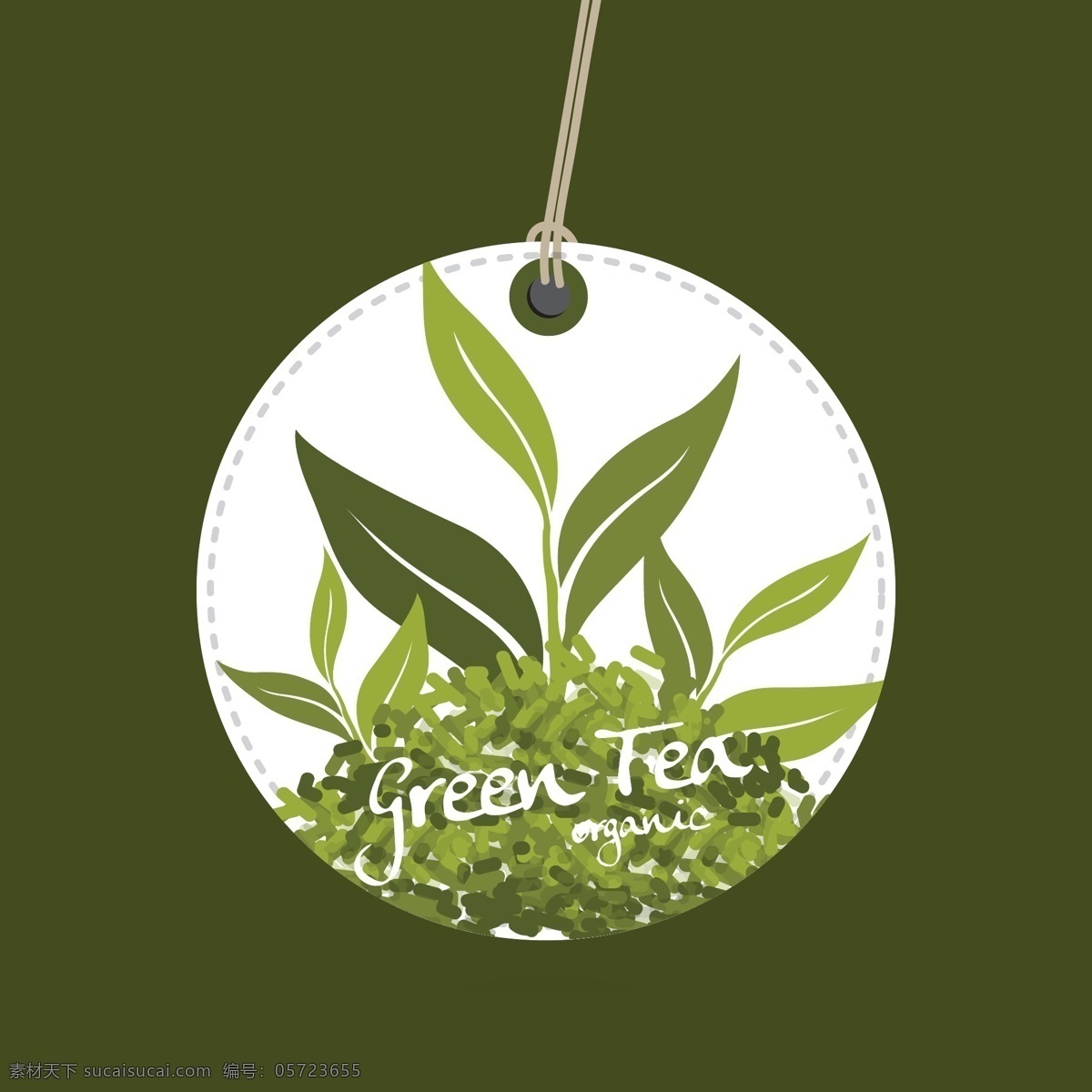 绿色 清新 茶叶 插画 植物 叶子 绿茶 吊牌