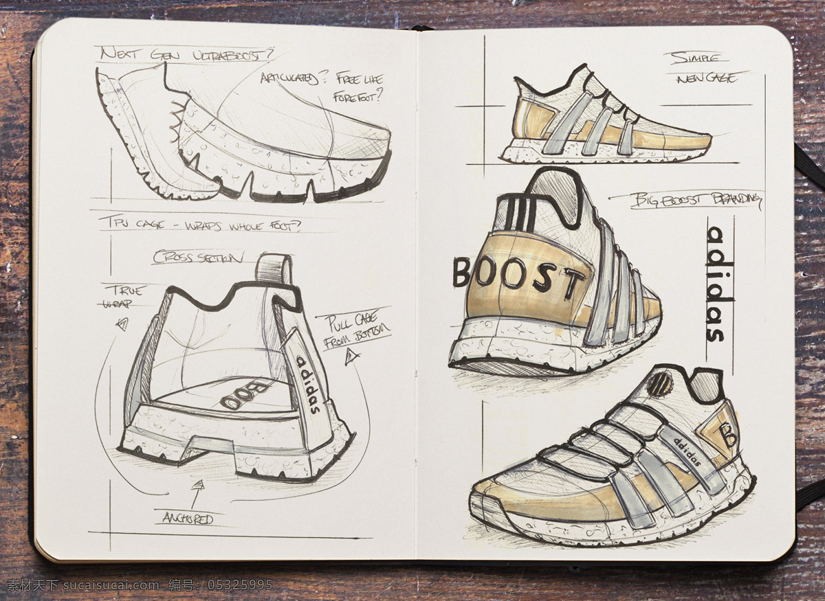 鞋子 手稿图 彩铅 文化艺术 体育运动
