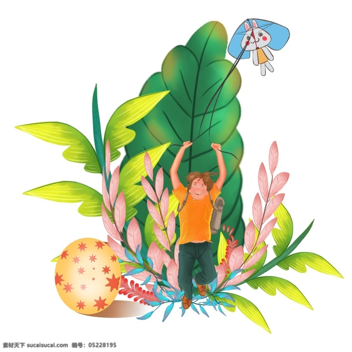 商用 高清 手绘 可爱 儿童 找 彩蛋 可商用 植物 风筝 卡通人物 小清新