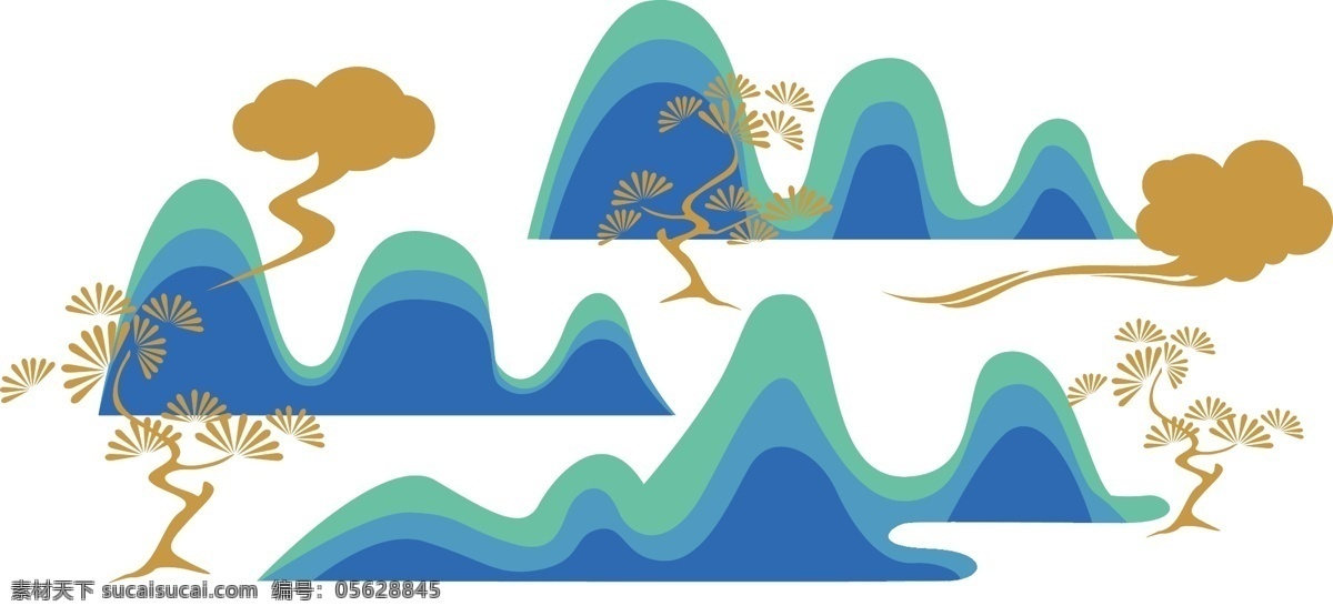 矢量 松树 群山 插图 元素 山水元素 国风 矢量元素 简约图形 装饰图案